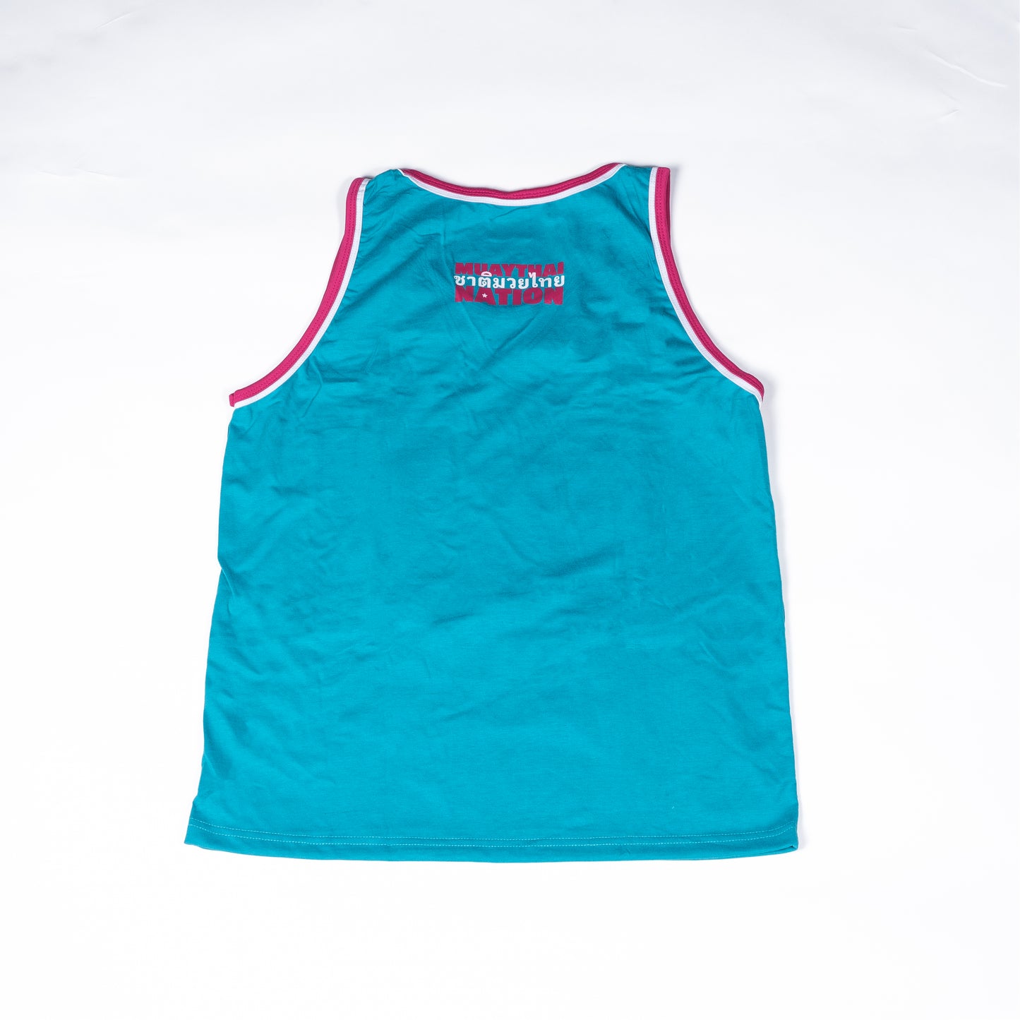 Muay Thai Nation standard Oweey teal tank top with pink back side