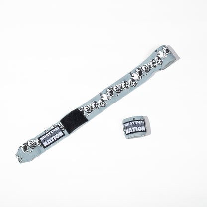 Muay Thai Nation light grey semi-elastic 4-metre hand wraps with white logo