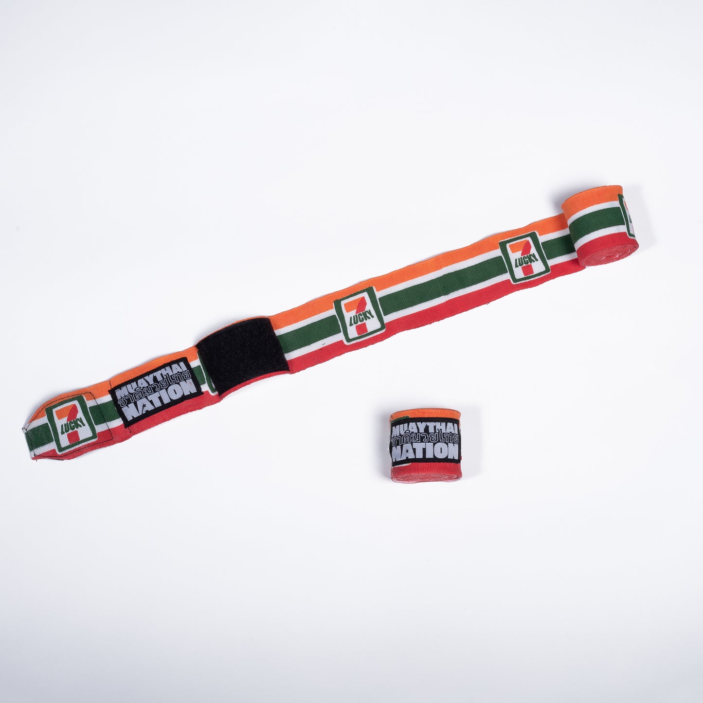 Muay Thai Nation lucky 7 semi-elastic 4-metre hand wraps with white logo