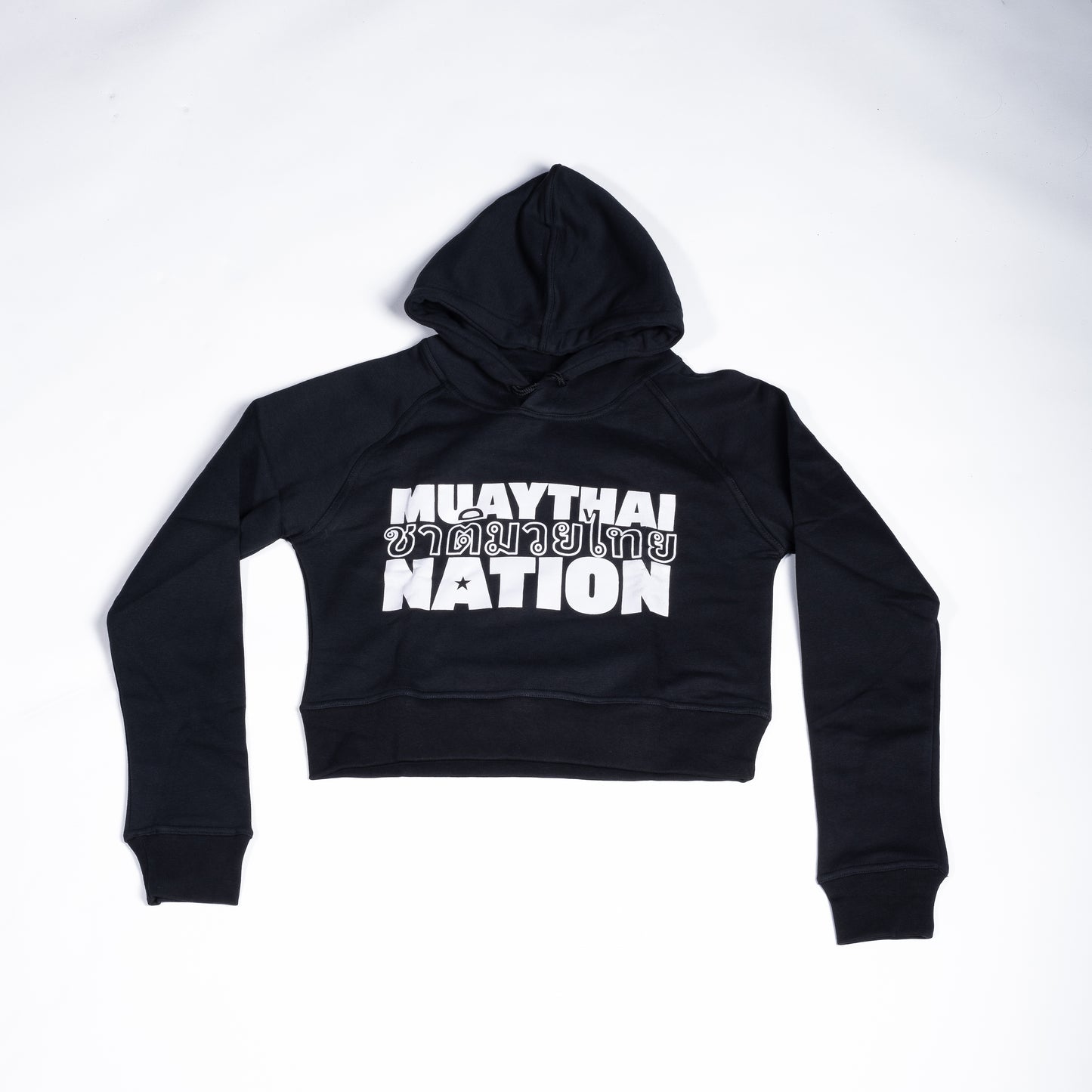Muay Thai Nation women's black cropped fleece hoodie 