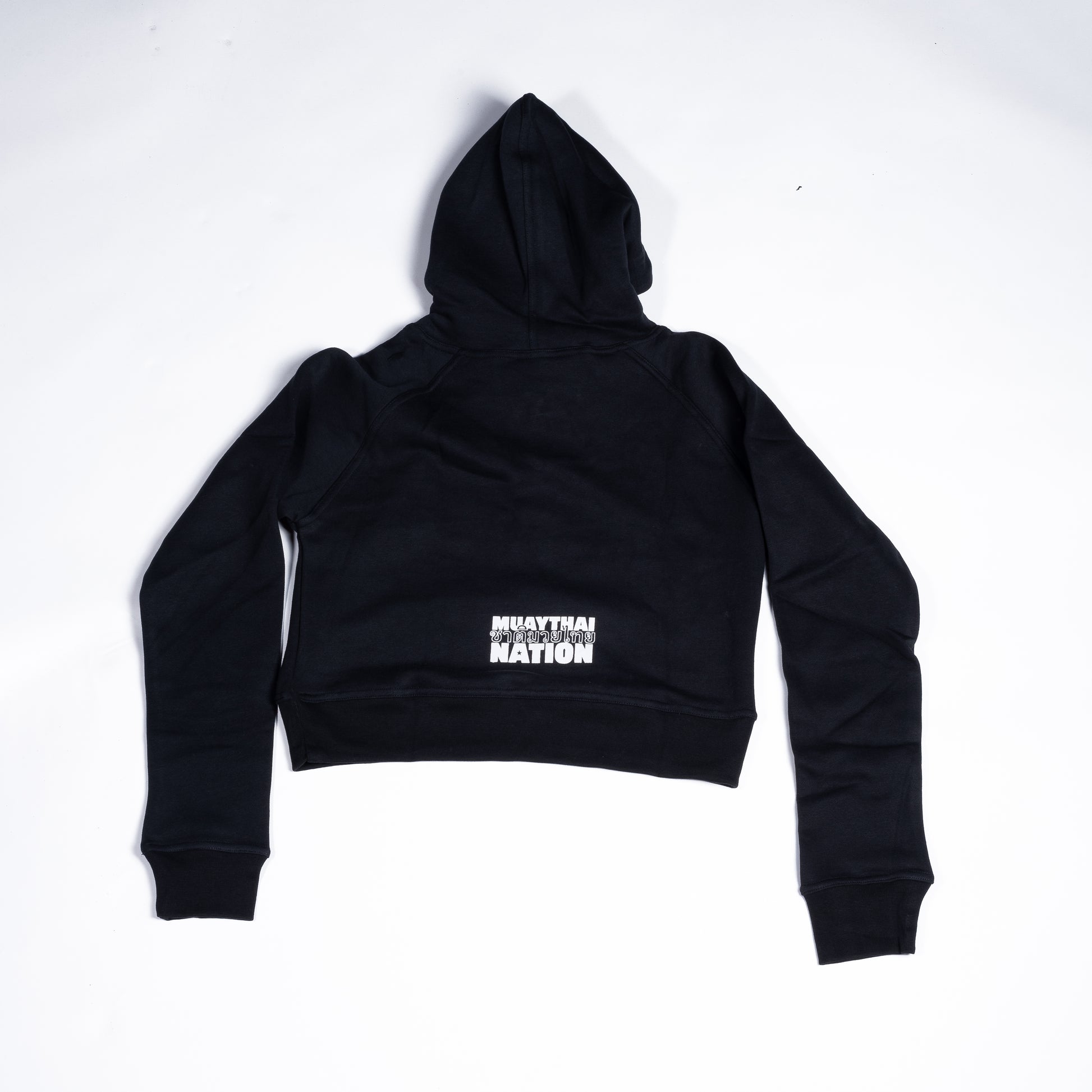 Muay Thai Nation women's black cropped fleece hoodie 