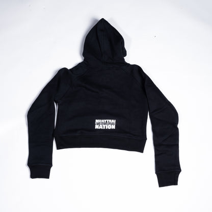 Muay Thai Nation women's black cropped fleece hoodie 