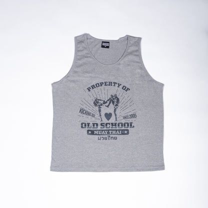 Muay Thai Nation straight cut 100% cotton tank top with a vintage property of old school muay thai graphic