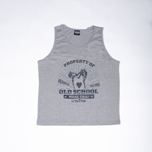 Muay Thai Nation straight cut 100% cotton tank top with a vintage property of old school muay thai graphic