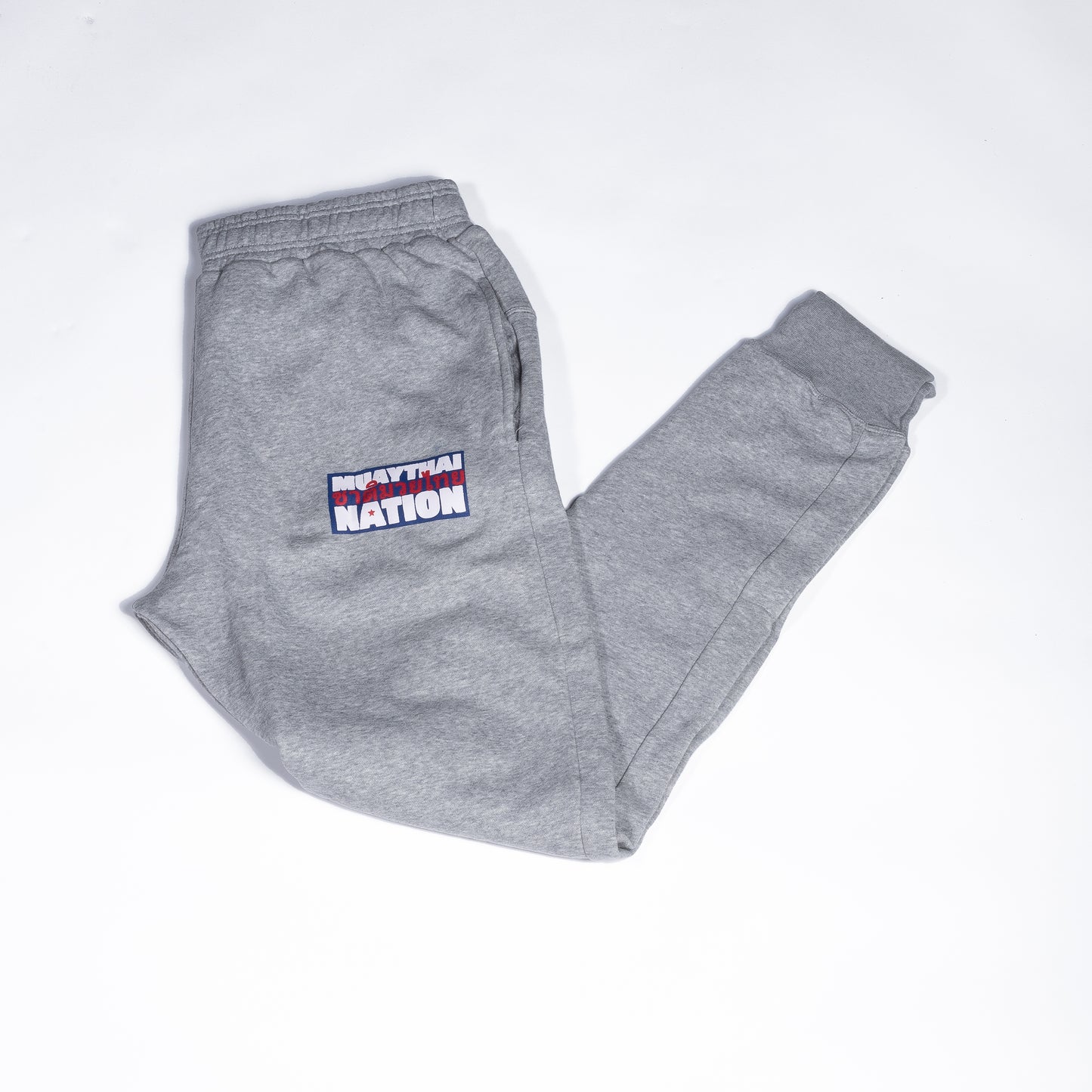 Muay Thai Nation light grey fleece joggers with embroidered logo