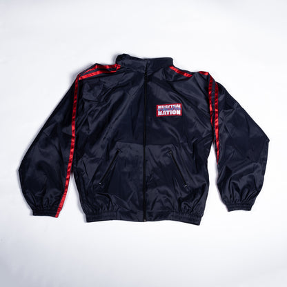Muay Thai Nation navy blue tracksuit jacket with red stitching front view