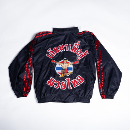 Muay Thai Nation navy blue tracksuit jacket with red stitching back view
