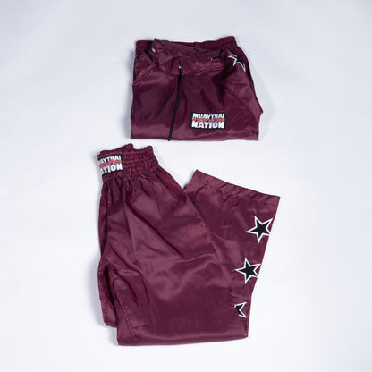 Muay Thai Nation maroon tracksuit jacket and pants set 