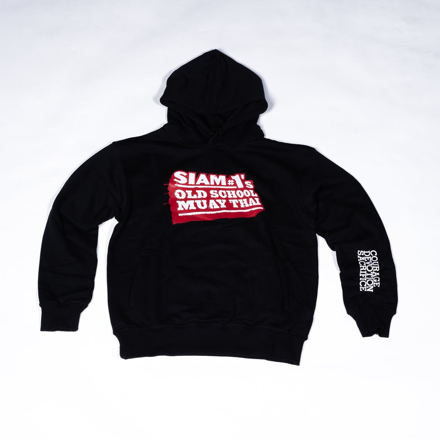 Muay Thai Nation black hoodie featuring SIAM #1 old school muay thai logo 