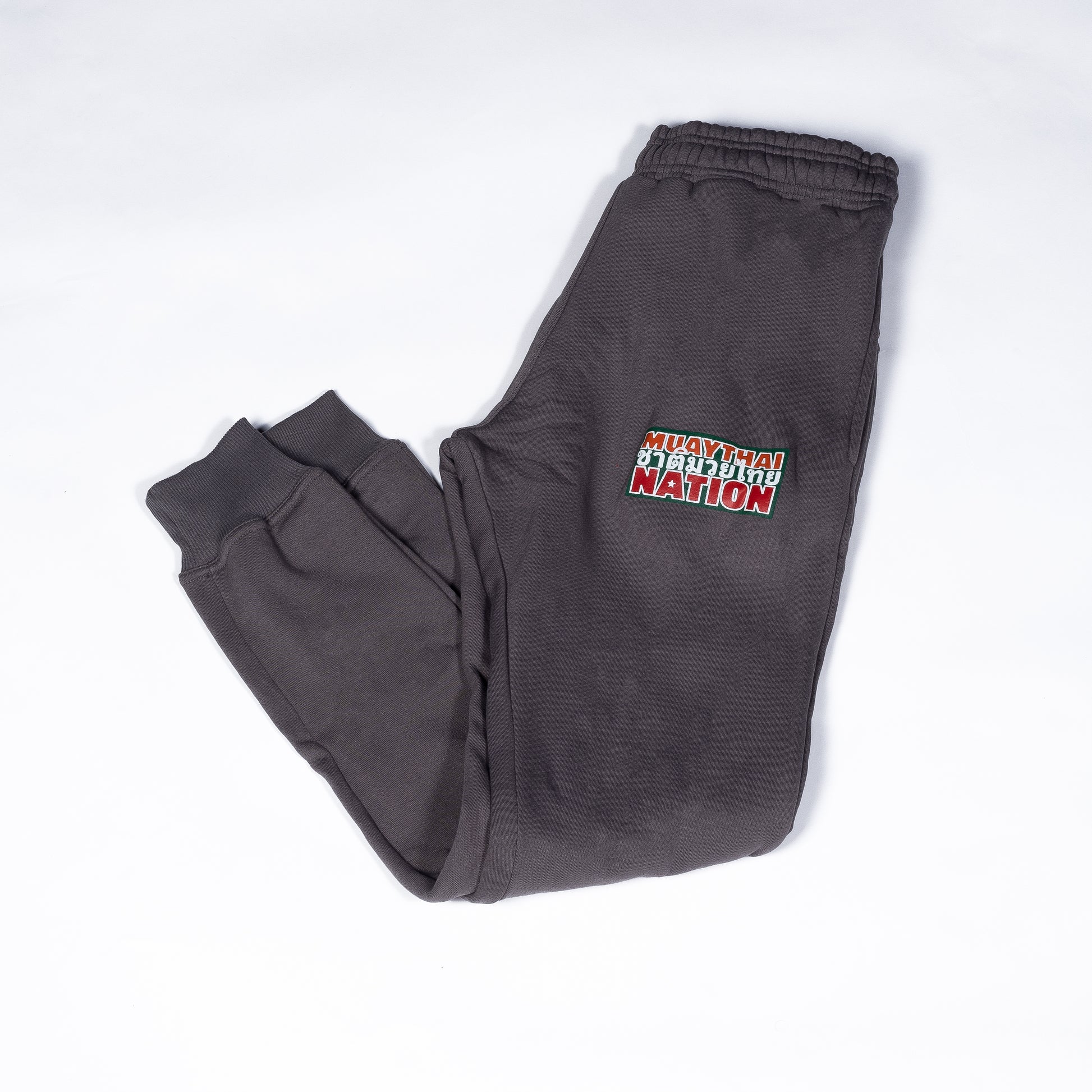 Muay Thai Nation dark grey fleece joggers with embroidered logo
