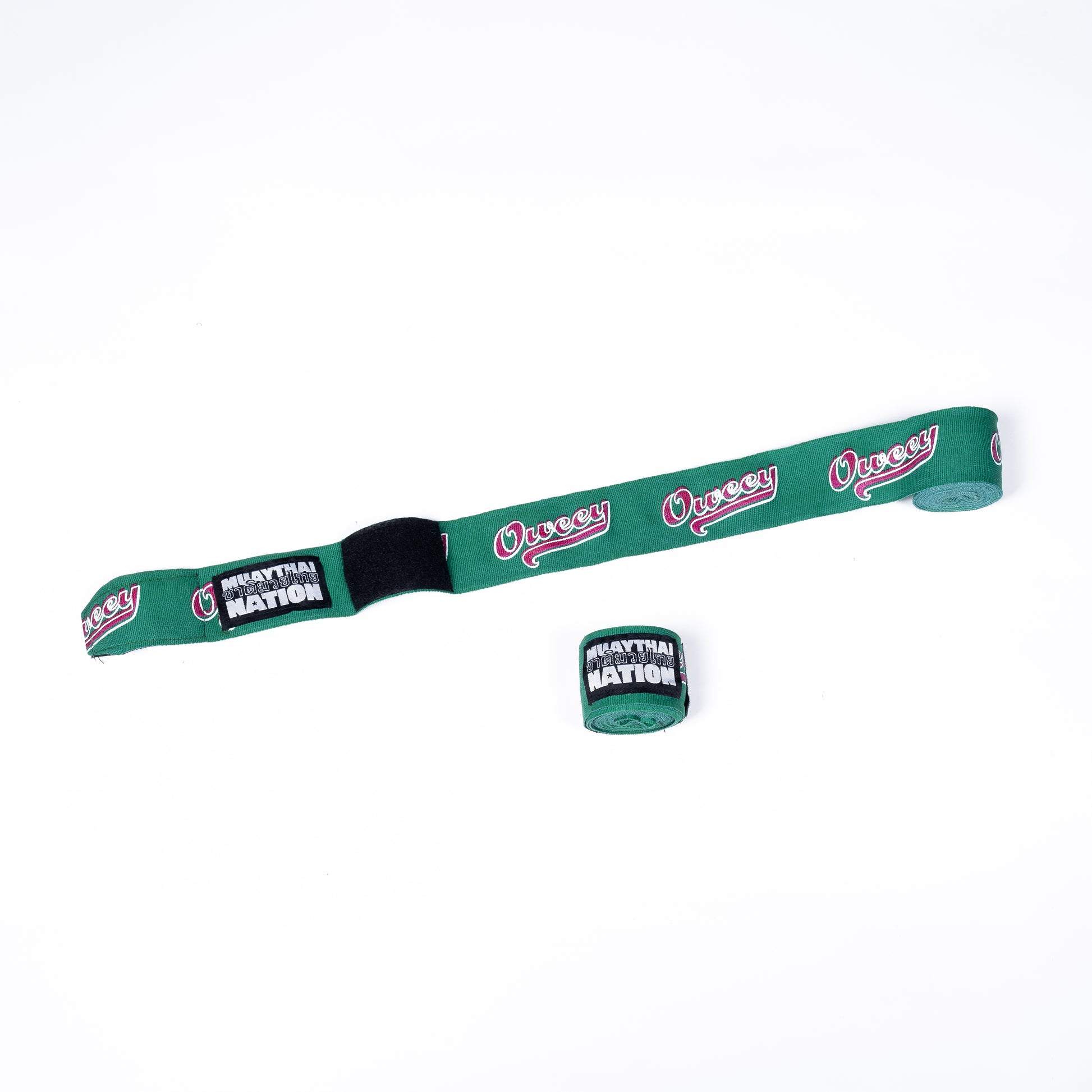 Muay Thai Nation green oweey semi-elastic 4-metre hand wraps