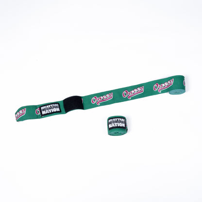 Muay Thai Nation green oweey semi-elastic 4-metre hand wraps