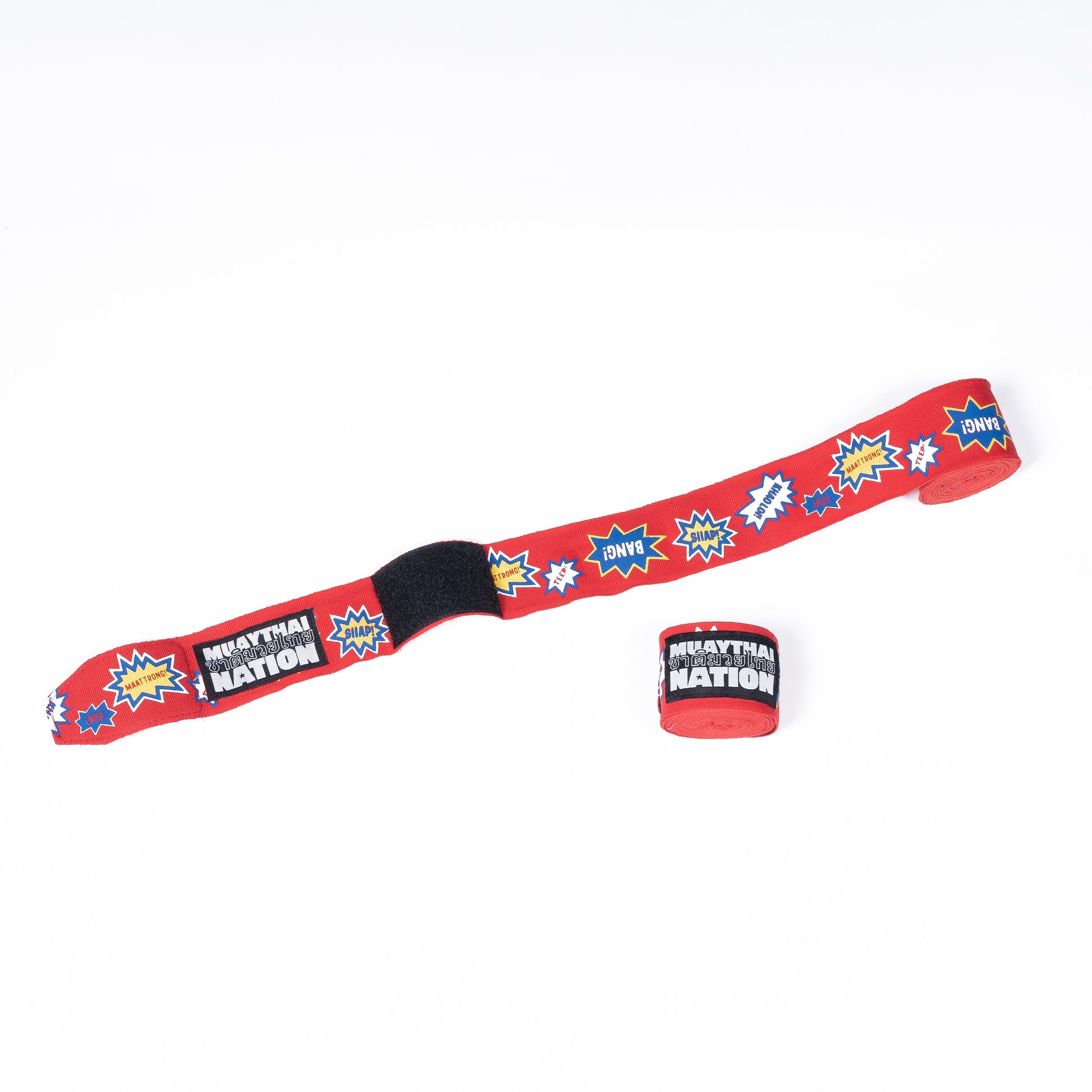 Muay Thai Nation orange semi-elastic 4-metre hand wraps with firecracker design